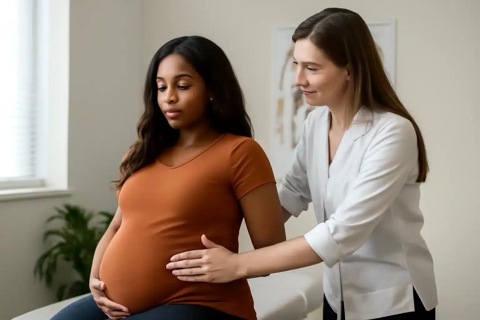 Pregnant woman receiving supportive care from a healthcare provider in Rockville, MD
