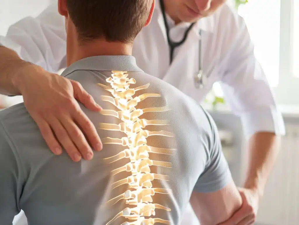 Chiropractor examining a patient's upper back and neck alignment at ProHealth Chiropractic Rockville clinic